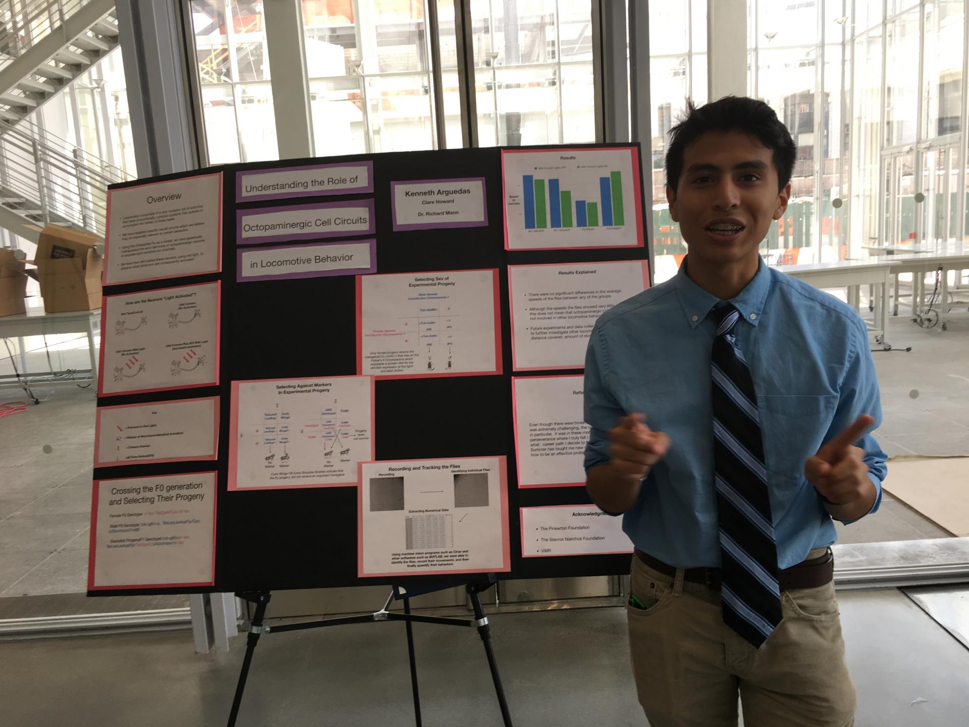 Kenneth Arguedas in front of his poster